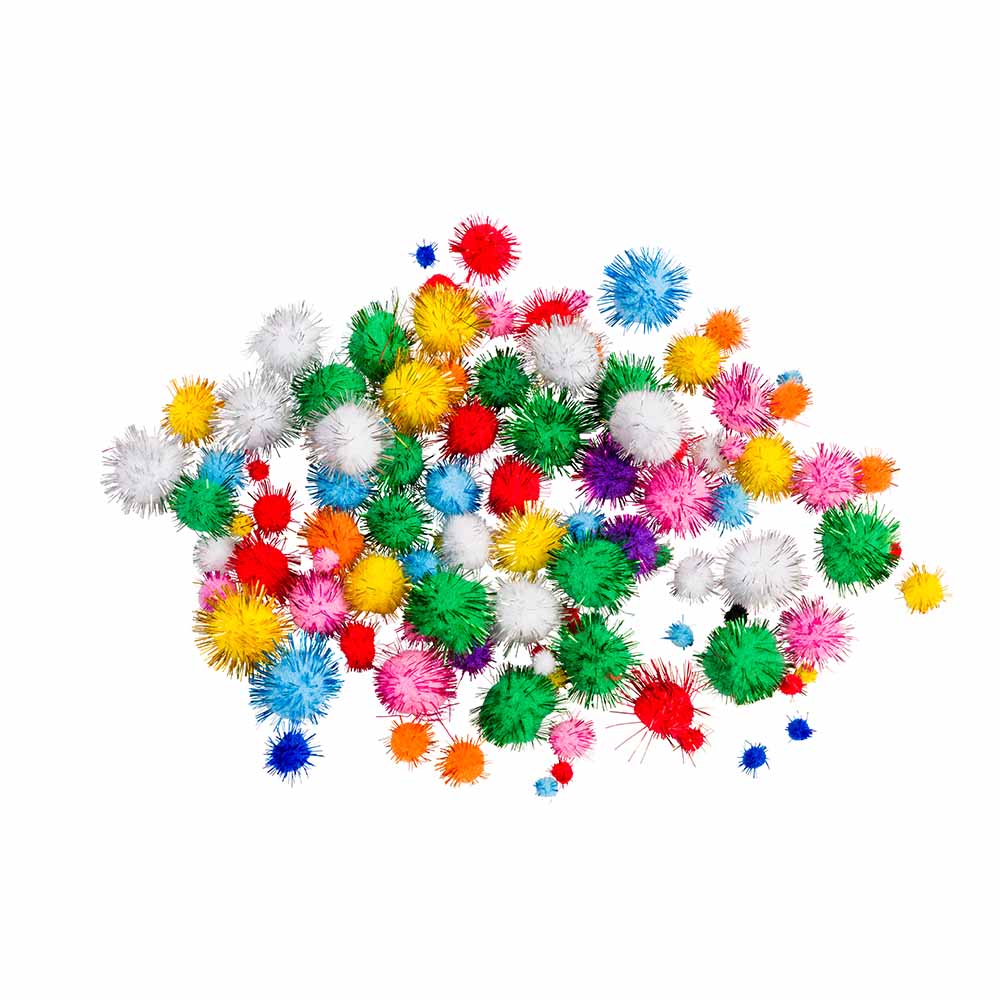 Assorted Glitter Pom Poms Jumbo Pack: 100 Pieces