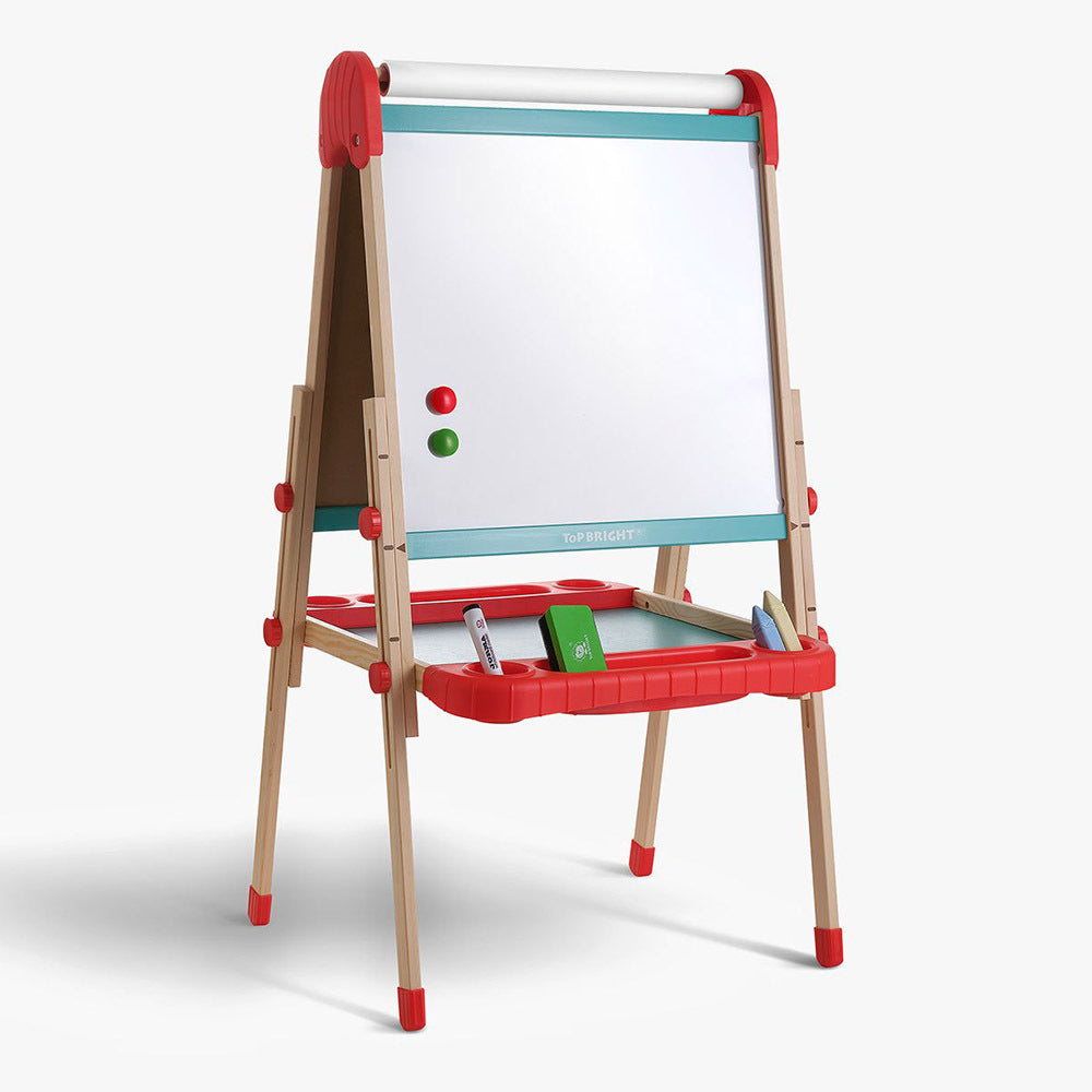 TopBright β 2 in 1 Deluxe Standing Art Easel β Adjustable Height β Black & White Board with Paper & Paint Holder