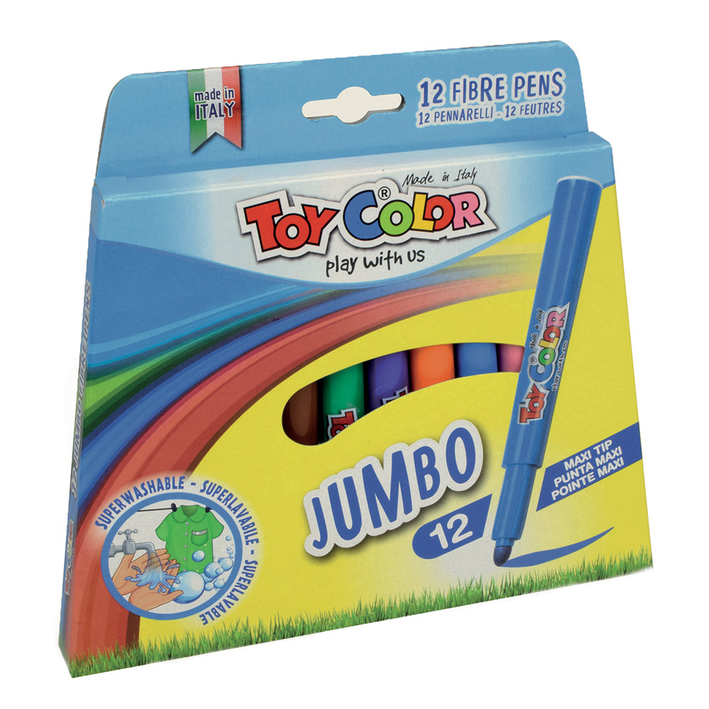 Jumbo Fibre Markers β 5mm Tip β 12 Colours β 12pcs