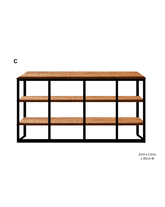 WOODEN AND STEEL STORAGE SHELVE UNIT