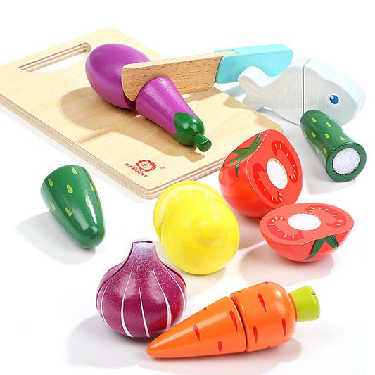 TopBright – Pretend & Play – Wooden Cutting Food – 9 Pieces