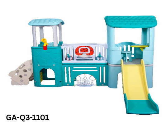 Blue Dbl Tower with single slide Toddler Playhouse.