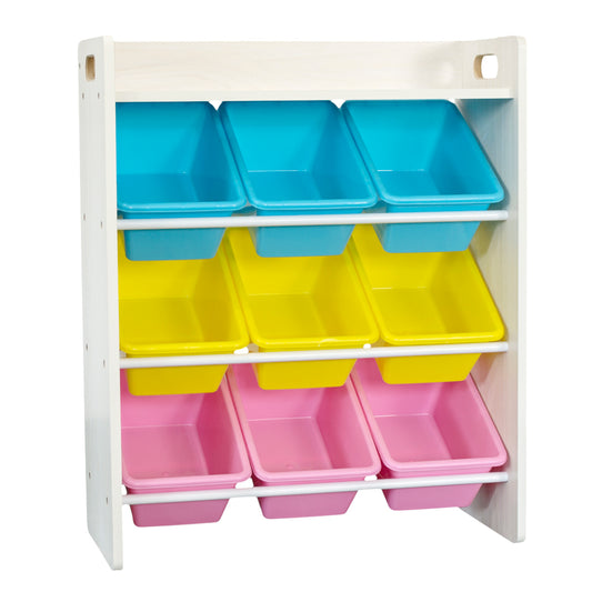 Multi-Coloured Storage Bin Organiser – Wood – 9 Bins