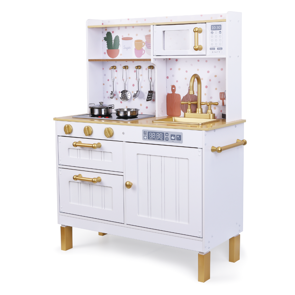 Pretend & Play – Wooden Play Kitchen with Accessories - White