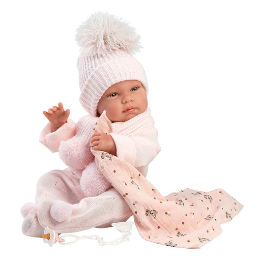 Llorens – Baby Girl Doll with Light Pink Beanie & Blanket: Tina – 43cm