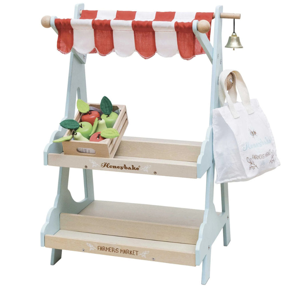 Wooden Market Stall & Fruit Play Food Crate – 3pcs
