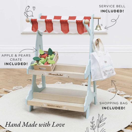 Wooden Market Stall & Fruit Play Food Crate – 3pcs