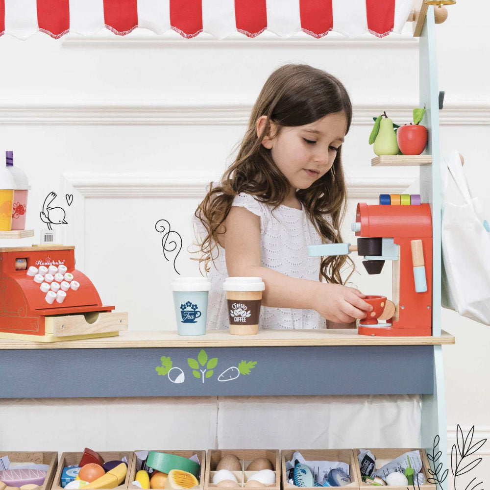 Wooden Toy Coffee Machine & Pods – 9pcs