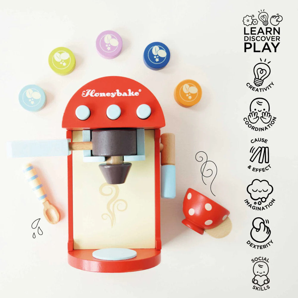 Wooden Toy Coffee Machine & Pods – 9pcs
