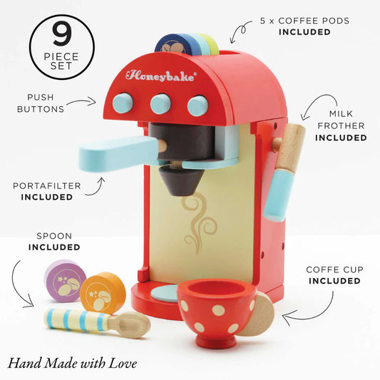 Wooden Toy Coffee Machine & Pods – 9pcs