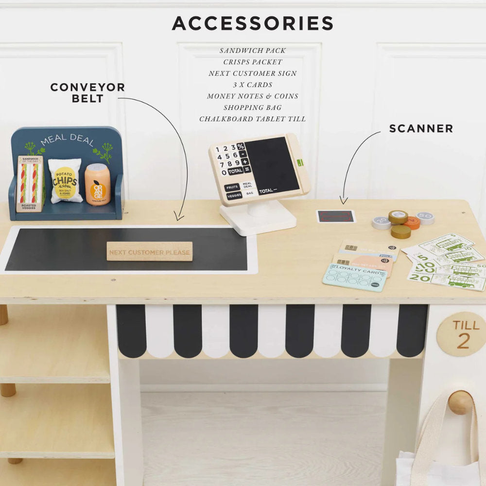 Pretend Play – Wooden Supermarket Till Checkout & Accessories