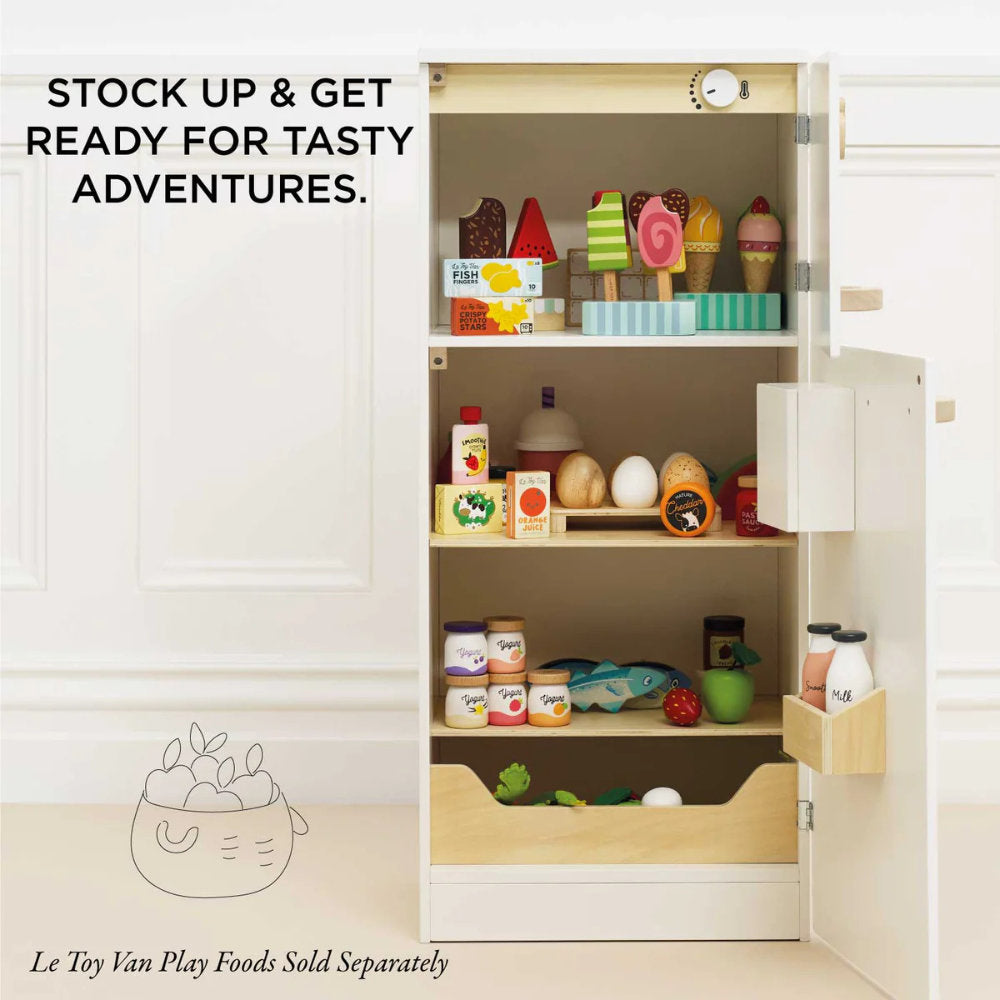 Wooden Freestanding Fridge Freezer – 10pcs Pretend & Play