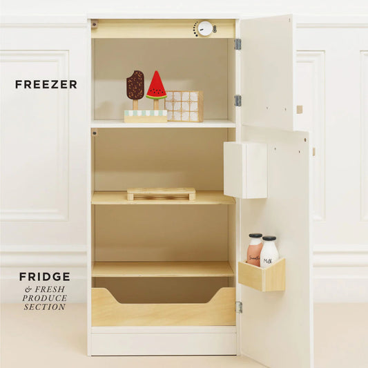 Wooden Freestanding Fridge Freezer – 10pcs Pretend & Play