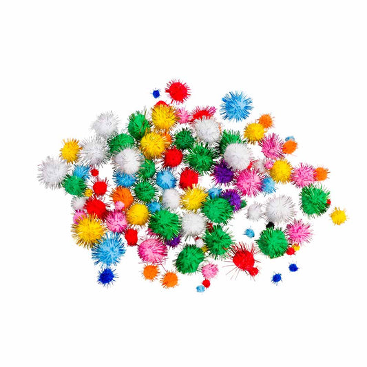 Assorted Glitter Pom Poms Jumbo Pack: 100 Pieces