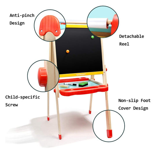 TopBright – 2 in 1 Deluxe Standing Art Easel – Adjustable Height – Black & White Board with Paper & Paint Holder
