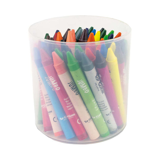 Jumbo Wax Crayons – Non-Toxic – 50 Pack Jar, 12 Vibrant Colours, 11mm